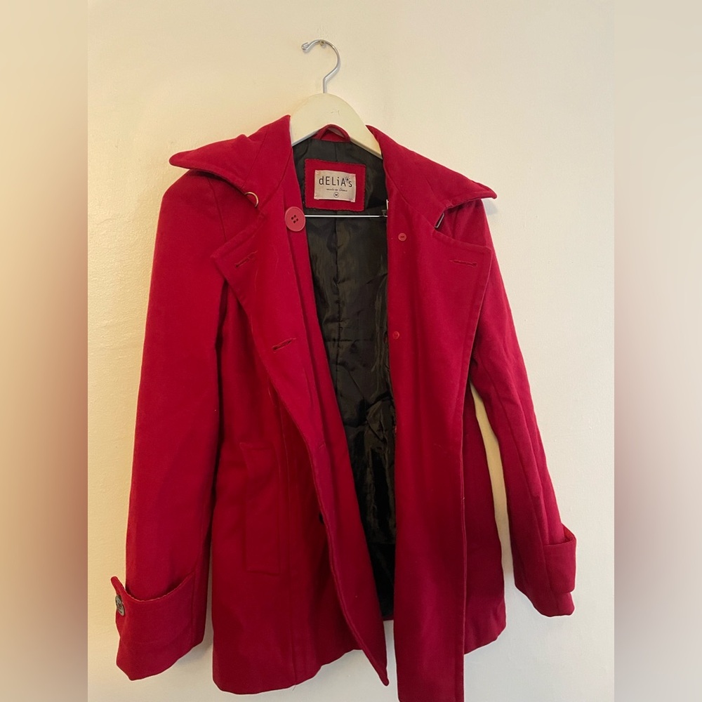 dELiA*s Women's Bold Red Pea Coat